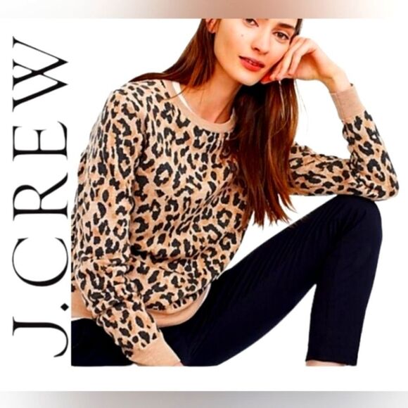 J. CREW MERINO WOOL LEOPARD CHEETAH ANIMAL PRINT KNIT SWEATER CREWNECK XS - Picture 2 of 9